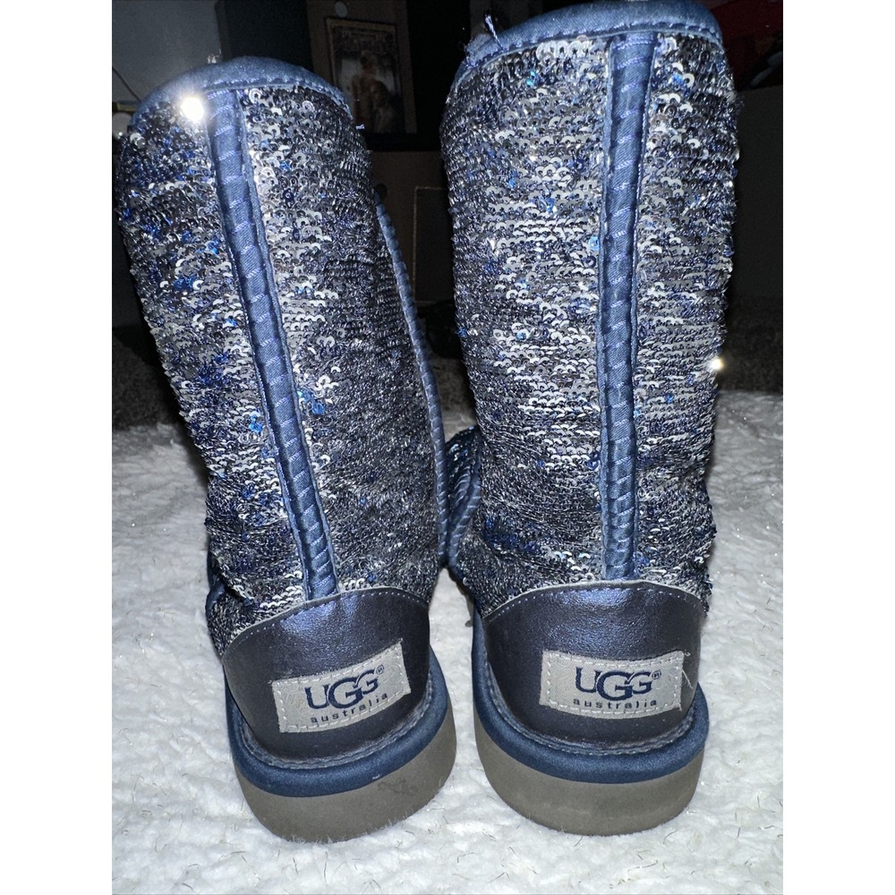 UGG WOMENS BLUE SILVER SEQUINS BLING BOOTS RARE HTF SIZE 5 - Picture 5 of 6